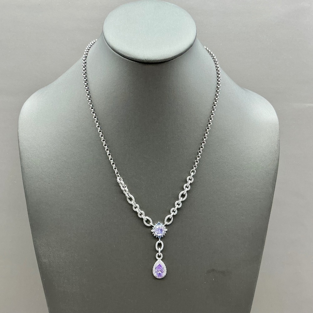 Bomb Party Necklace Women Silver Purple Pear Cut Crystal Pendant Fashion Jewelry